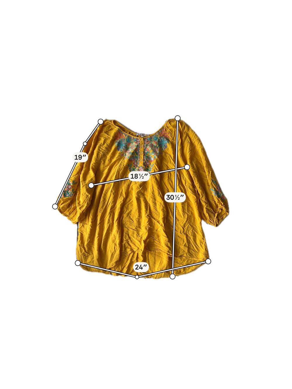Yellow Embroidered Bohemian Tunic Top - Picture 4 of 7